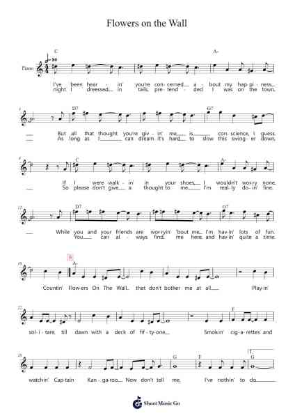 Flowers on the Wall Sheet Music by The Statler Brothers-Arr.Wanje Phoefra