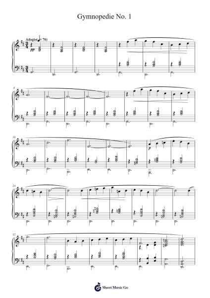 Gymnopédie No. 1 Ноты для фортепиано от Erik Satie-Arr.Wesriah