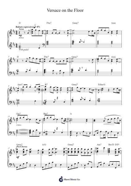 Versace on the Floor Sheet Music by Bruno Mars-Arr.Chamcarr Cherbard