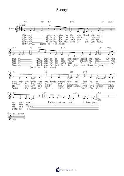 Sunny Notenblatt von Bobby Hebb-Arr.Bulwatt Beergrant