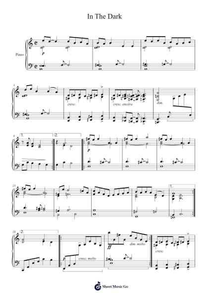 In The Dark Sheet Music by Philip Glass-Arr.Urvien Browntha
