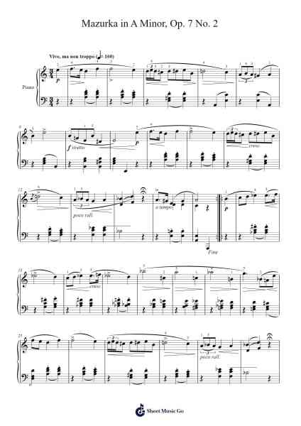 Mazurka in A Minor, Op. 7 No. 2 Sheet Music by Frédéric Chopin-Arr.Simpnence