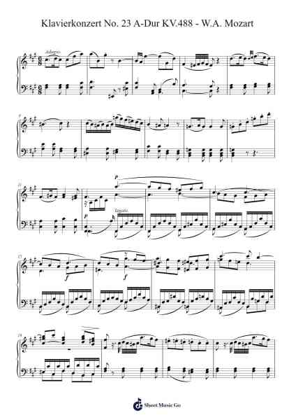 Piano Concerto No. 23 in A Major, K. 488: II. Adagio 樂譜由 Wolfgang Amadeus Mozart - 編曲 Grelitt Bachdrow