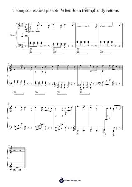 Thompson easiest piano6- When John triumphantly returns Sheet Music by John Thompson-Arr.Tomholt Sharpvans