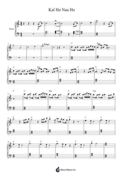 Kal Ho Naa Ho Sheet Music by Sonu Nigam-Arr.Birdco Osnel