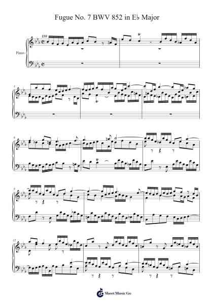 Fugue No. 7 in E-flat Major, BWV 852 Sheet Music by Johann Sebastian Bach-Arr.Cybing Gilldrew