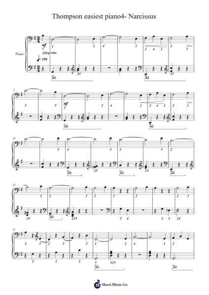 Thompson easiest piano4- Narcissus Sheet Music by John Thompson-Arr.Ruthcus