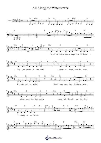 All Along the Watchtower Sheet Music by Bob Dylan-Arr.Urrite