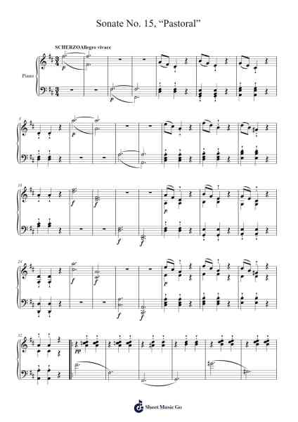 Sonata No. 15 in D Major, Op. 28 "Pastoral": III. Scherzo: Allegro vivace Sheet Music by Ludwig van Beethoven-Arr.Bridmay