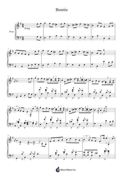 Bourrée in E Minor, BWV 996 Sheet Music by Johann Sebastian Bach-Arr.Yersing