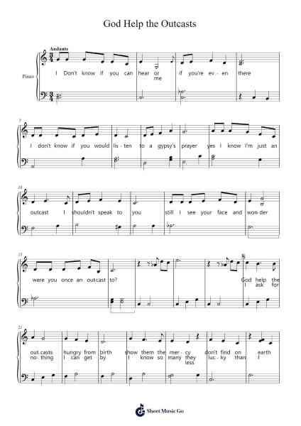 God Help the Outcasts Musica per pianoforte di Misc Cartoons - Arr.Dolamb Strafay