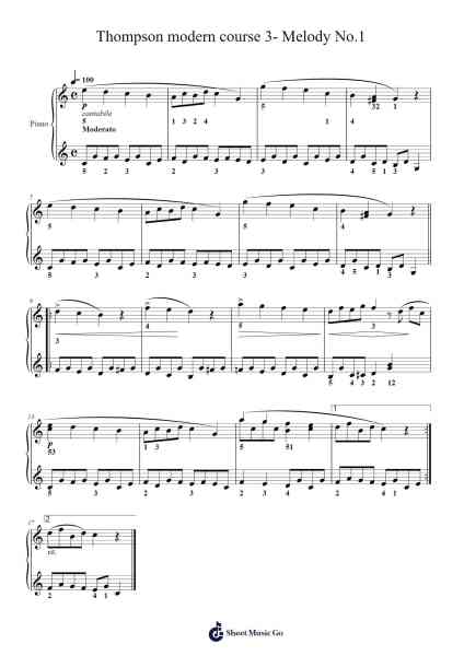 Thompson modern course 3- Melody No.1 Sheet Music by John Thompson-Arr.Temlet Cowsar
