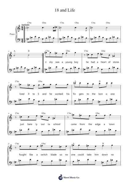 18 and Life Sheet Music by Skid Row-Arr.Stechill Argale