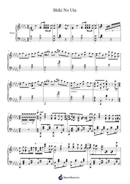 Shiki No Uta Sheet Music by Misc Cartoons-Arr.Cofpert Dilgrant