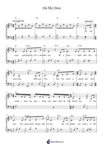 On My Own Sheet Music by Claude-Michel Schönberg-Arr.Harloise Hanett