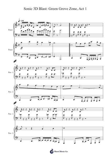 Sonic 3D Blast: Green Grove Zone, Act 1 (Piano Duet) Sheet Music by Jun Senoue-Arr.Belllas Priestsopp