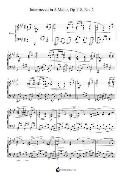 Intermezzo in A Major, Op. 118, No. 2 Sheet Music by Johannes Brahms-Arr.Dekes