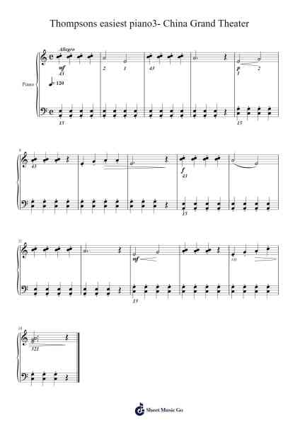 Thompsons easiest piano3- China Grand Theater Sheet Music by John Thompson-Arr.Wano'neil Orn