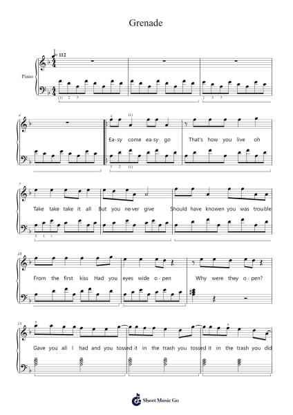 Grenade Sheet Music by Bruno Mars-Arr.Manssaul Dexy