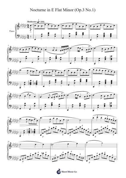 Nocturne in E Flat Minor (Op.3 No.1) Sheet Music by Bob Sacamano-Arr.Yvonmand