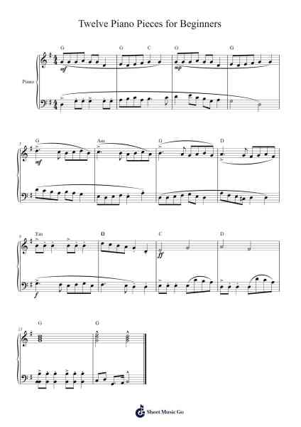 Twelve Piano Pieces for Beginners Sheet Music by Walpel-Arr.Junechad