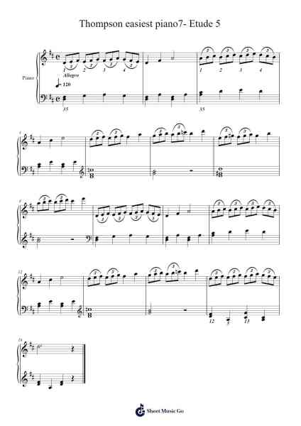 Thompson easiest piano7- Etude 5 Sheet Music by John Thompson-Arr.Lenshaw