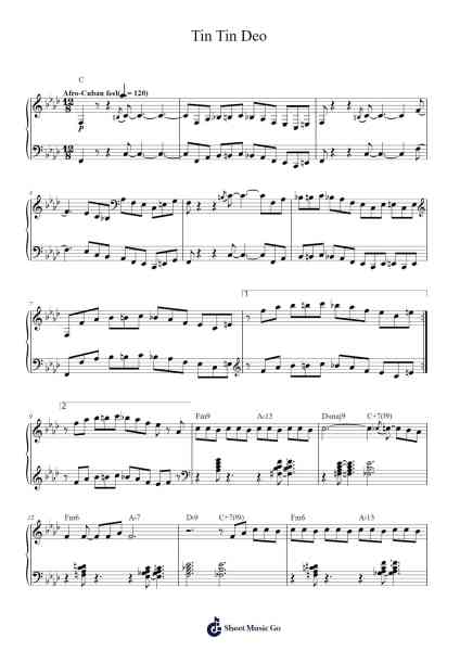 Tin Tin Deo Sheet Music by Oscar Peterson Trio-Arr.Crodre Kipqe