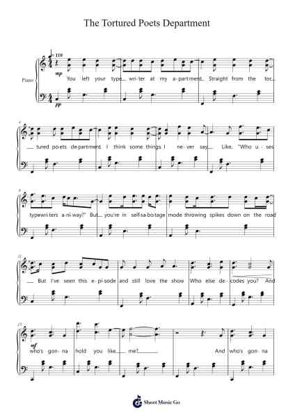 The Tortured Poets Department Sheet Music by Taylor Swift-Arr.Shertram