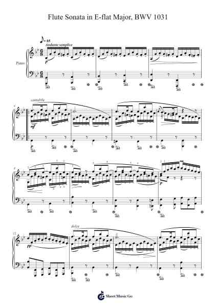 Flute Sonata in E-flat Major, BWV 1031 Sheet Music by Johann Sebastian Bach-Arr.Popthus