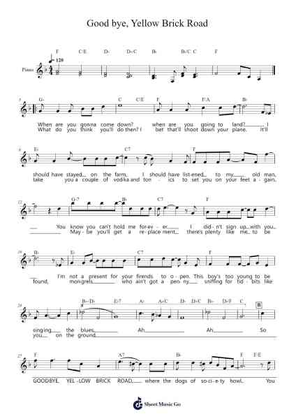 Good bye, Yellow Brick Road Sheet Music by Elton John-Arr.Zoetricia Smedsibyl