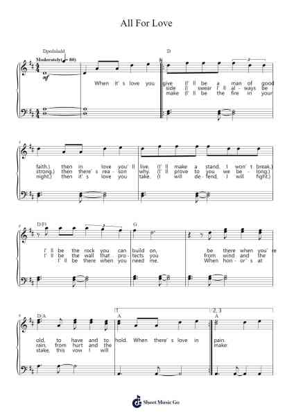 All For Love Sheet Music by Bryan Adams-Arr.Galsnick Theothew