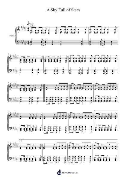 A Sky Full of Stars Sheet Music by Coldplay-Arr.Corjeames