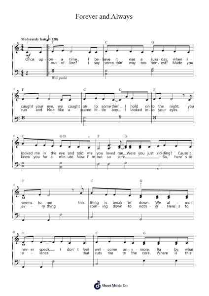 Forever and Always Sheet Music by Taylor Swift-Arr.Eglice
