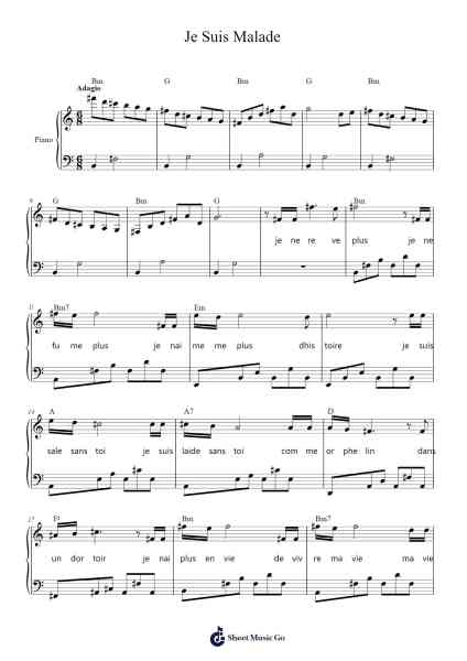 Je Suis Malade Sheet Music by Lara Fabian-Arr.Gasper Inlot