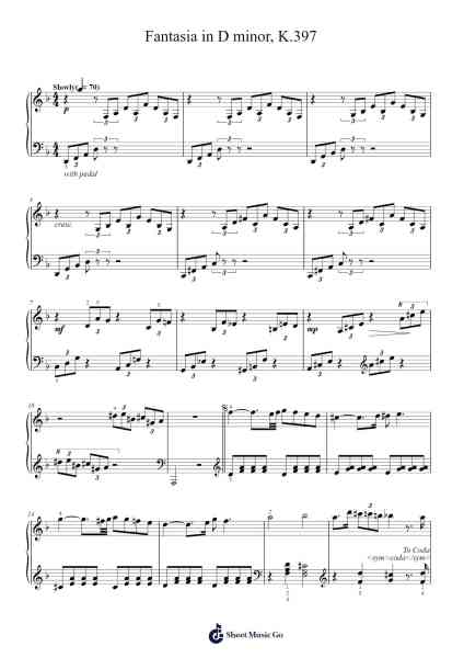 Fantasia in D Minor, K. 397 Sheet Music by Wolfgang Amadeus Mozart-Arr.Rayward