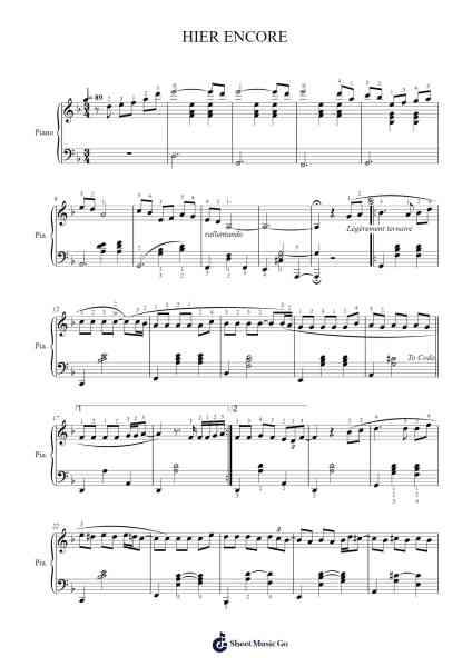 HIER ENCORE Sheet Music by Charles Aznavour-Arr.Mewood Teries