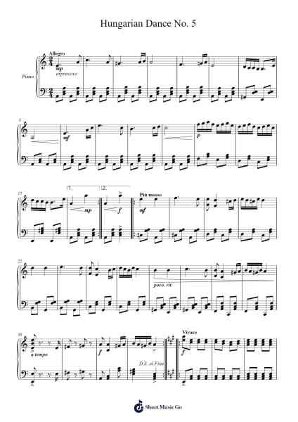 Hungarian Dance No. 5 Sheet Music by Johannes Brahms-Arr.Cookwebb