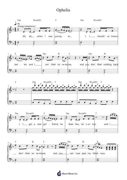 Ophelia Sheet Music by The Lumineers-Arr.Bartther Benxon