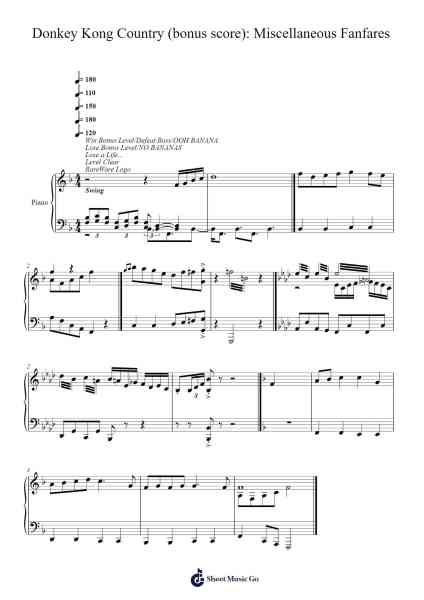 Donkey Kong Country (bonus score): Miscellaneous Fanfares Sheet Music by David Wise-Arr.Jackbing Priceliot