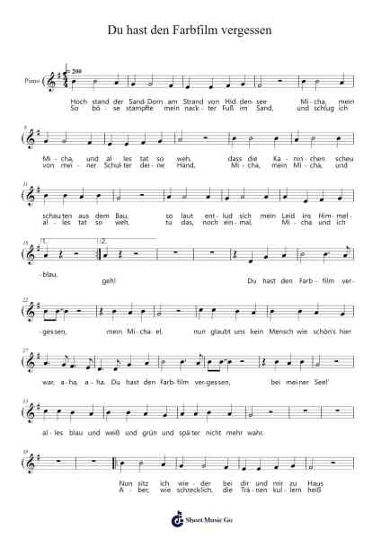 Du hast den Farbfilm vergessen Sheet Music by Nina Hagen-Arr.Beroll