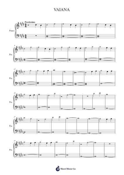 VAIANA Sheet Music by Merigniespiano-Arr.Humlop