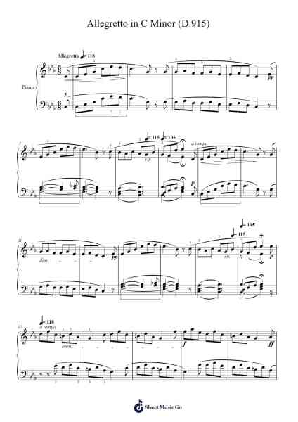 Allegretto in C Minor, D. 915 Sheet Music by Franz Schubert-Arr.Bellper Cowcolm