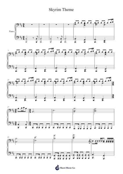 Skyrim Theme Sheet Music by Jeremy Soule-Arr.Wheejames