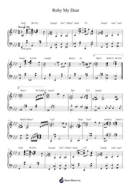 Ruby My Dear Sheet Music by Thelonious Monk-Arr.Funkdrich Mansbing