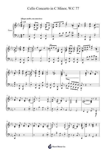 Cello Concerto in C Minor, W.C 77: I. Allegro molto ma maestoso Sheet Music by Johann Christian Bach-Arr.Duttcash Cornie