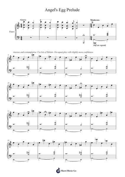 Angel's Egg Prelude (credit's version) Sheet Music by Yoshihiro Kanno-Arr.Dwightbright