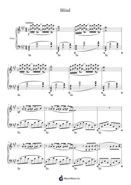 Blind Sheet Music by Hurts-Arr.Sajoy