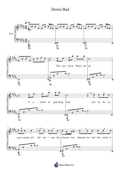 Down Bad Sheet Music by Taylor Swift-Arr.Xanlain Drychel