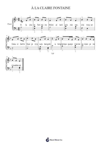 À LA CLAIRE FONTAINE Sheet Music by Traditional-Arr.Janecher Duh