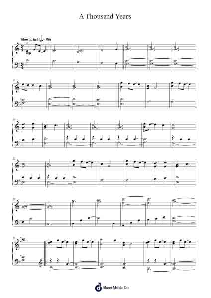 A Thousand Years Sheet Music by Christina Perri-Arr.Boylerod
